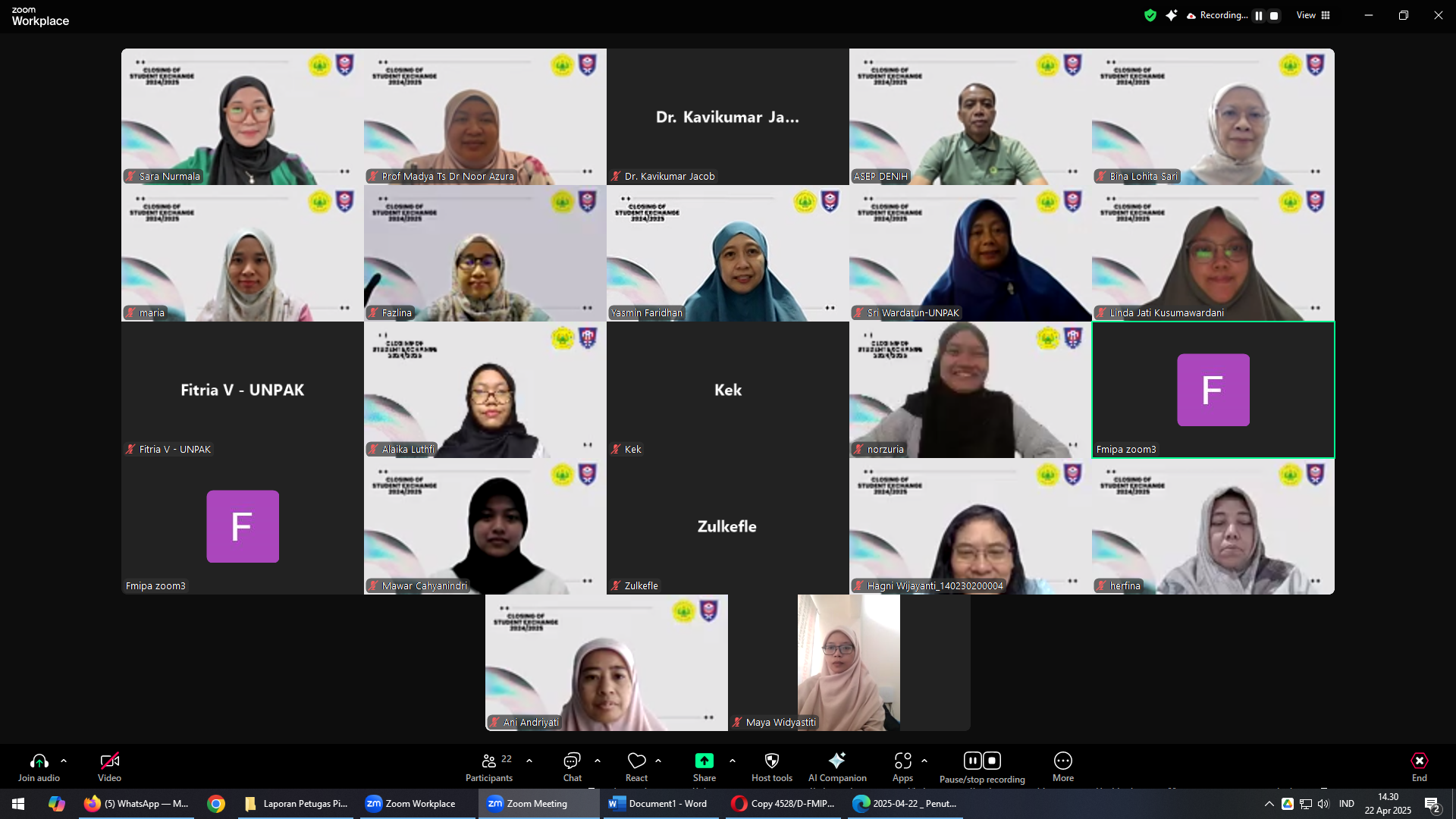 Penutupan Kegiatan Student Exchange Program Studi Matematika 